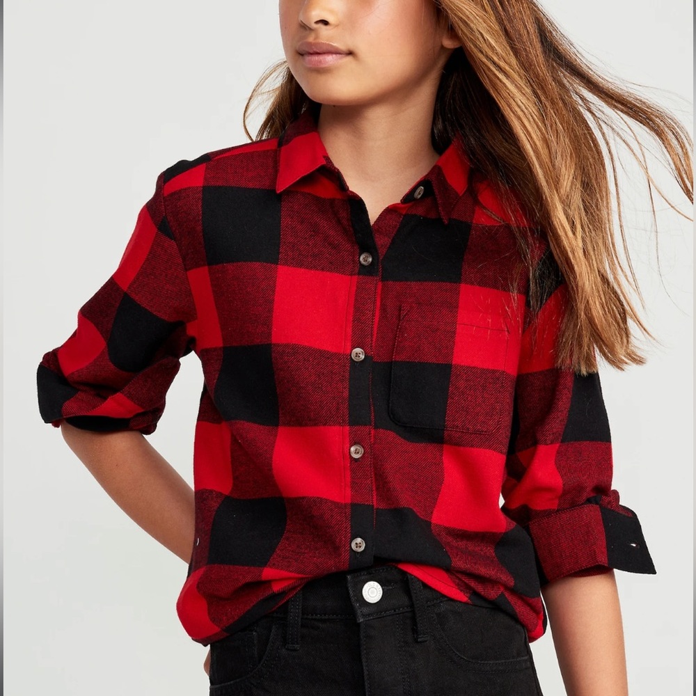 NWT Girls Old Navy Buffalo Check Button Up Shirt Size XL (14-16) No tags.
